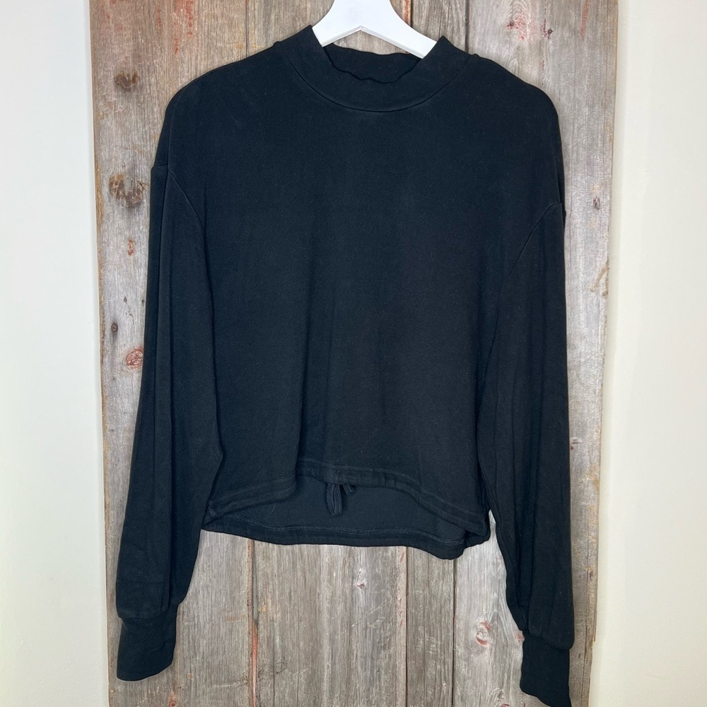 Varley Cropped Microfleece Sweatshirt Drawstring Waist Black XS